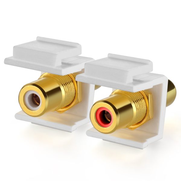 TNP RCA Keystone Jack Insert Connector Socket Modular Adapter Snap In Female 2RCA Port Gold Plated Inline Coupler For Wall Plate Outlet Panel Mount, 2 Channel Audio Red + White - Image 3