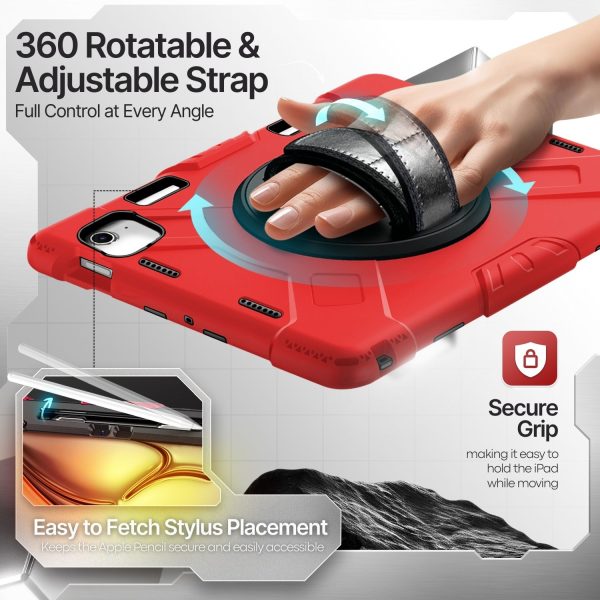 TNP Protective Case for iPad Air 13 Inch M2 6th 2024 & iPad Pro 12.9" 6th/5th/4th/3rd Gen (2022 2021 2020 2018) - Shockproof Cover w/ Pencil Holder, Handle, Adjustable Stand & Shoulder Strap, Red - Image 4