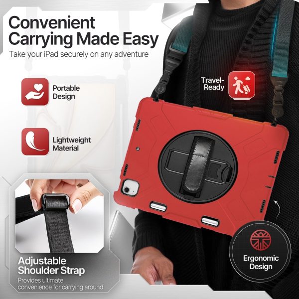 TNP Protective Case for iPad Air 13 Inch M2 6th 2024 & iPad Pro 12.9" 6th/5th/4th/3rd Gen (2022 2021 2020 2018) - Shockproof Cover w/ Pencil Holder, Handle, Adjustable Stand & Shoulder Strap, Red - Image 5