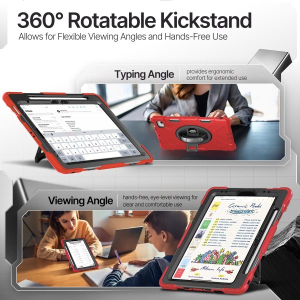 TNP Protective Case for iPad Air 13 Inch M2 6th 2024 & iPad Pro 12.9" 6th/5th/4th/3rd Gen (2022 2021 2020 2018) - Shockproof Cover w/ Pencil Holder, Handle, Adjustable Stand & Shoulder Strap, Red - Image 6