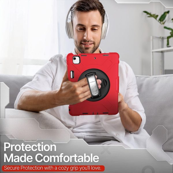 TNP Protective Case for iPad Air 13 Inch M2 6th 2024 & iPad Pro 12.9" 6th/5th/4th/3rd Gen (2022 2021 2020 2018) - Shockproof Cover w/ Pencil Holder, Handle, Adjustable Stand & Shoulder Strap, Red - Image 10