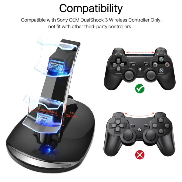 TNP Compatible with PS3 Controller Charger Stand for Sony Playstation 3 Controller compatible with Dualshock 3 Charging, 2 Tier Docking Station Stand and 2 USB PS3 Cable ports with LED Indicators - Image 2