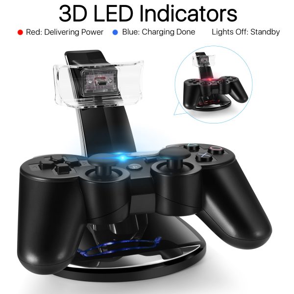 TNP Compatible with PS3 Controller Charger Stand for Sony Playstation 3 Controller compatible with Dualshock 3 Charging, 2 Tier Docking Station Stand and 2 USB PS3 Cable ports with LED Indicators - Image 3