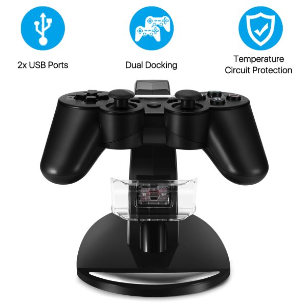 TNP Compatible with PS3 Controller Charger Stand for Sony Playstation 3 Controller compatible with Dualshock 3 Charging, 2 Tier Docking Station Stand and 2 USB PS3 Cable ports with LED Indicators - Image 4