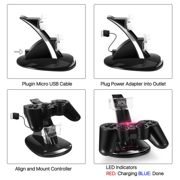 TNP Compatible with PS3 Controller Charger Stand for Sony Playstation 3 Controller compatible with Dualshock 3 Charging, 2 Tier Docking Station Stand and 2 USB PS3 Cable ports with LED Indicators - Image 6