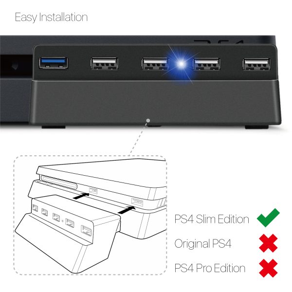 TNP 5 Port USB Hub for PS4 Slim Edition - USB 3.0 / 2.0 High Speed Extender Adapter Accessories Expansion Hub Connector Splitter Expander for PlayStation 4 Slim Gaming Console (For PS4 Slim ONLY) - Image 2