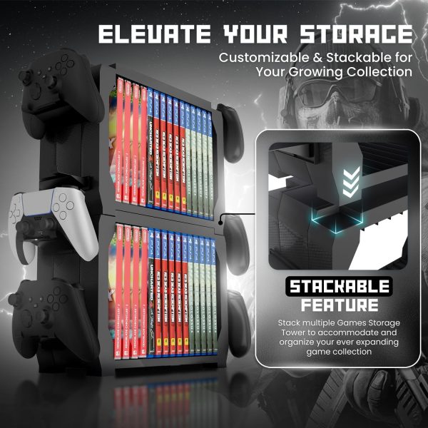 TNP Games Storage Tower (Up to 15 CD Disc) For PS5 Game Disk Rack and Controller Stand Holder For Xbox Series X/Nintendo Switch/PS4 Controller Stand Holder Can hold up to 4 controller - Image 2