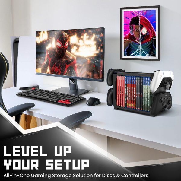 TNP Games Storage Tower (Up to 15 CD Disc) For PS5 Game Disk Rack and Controller Stand Holder For Xbox Series X/Nintendo Switch/PS4 Controller Stand Holder Can hold up to 4 controller - Image 3