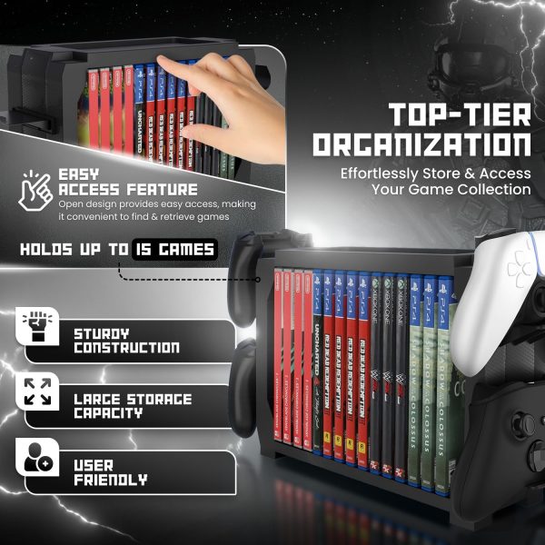 TNP Games Storage Tower (Up to 15 CD Disc) For PS5 Game Disk Rack and Controller Stand Holder For Xbox Series X/Nintendo Switch/PS4 Controller Stand Holder Can hold up to 4 controller - Image 4