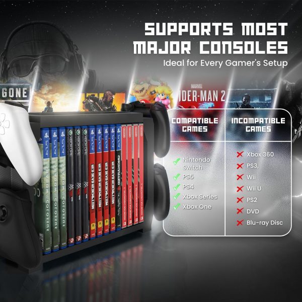 TNP Games Storage Tower (Up to 15 CD Disc) For PS5 Game Disk Rack and Controller Stand Holder For Xbox Series X/Nintendo Switch/PS4 Controller Stand Holder Can hold up to 4 controller - Image 5