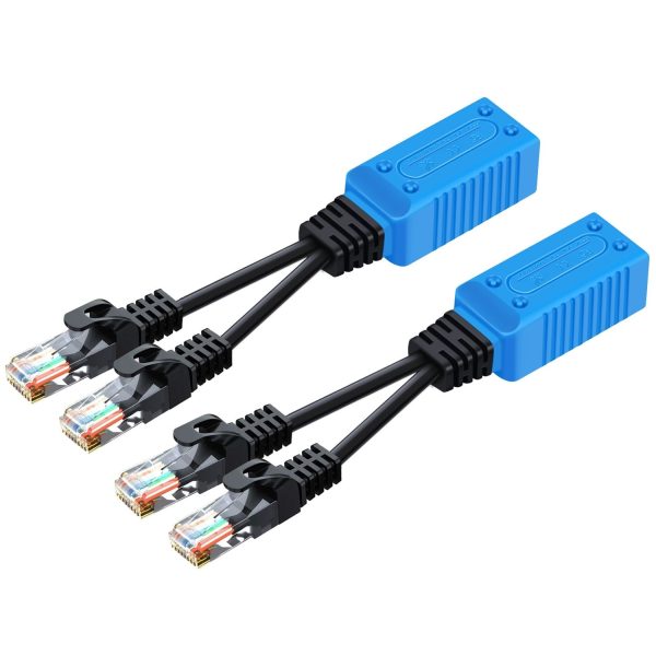 TNP RJ45 Ethernet Cable Combiner / Splitter Kit (1 Pair) - 2 Male to 1 Female POE Data Adapter LAN Ethernet Network Extender Y Splitter Cat5 Cat5e Cat6 UPOE Cable for Surveillance Security Monitoring