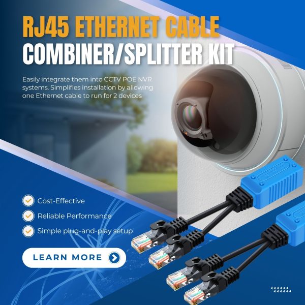 TNP RJ45 Ethernet Cable Combiner / Splitter Kit (1 Pair) - 2 Male to 1 Female POE Data Adapter LAN Ethernet Network Extender Y Splitter Cat5 Cat5e Cat6 UPOE Cable for Surveillance Security Monitoring - Image 2