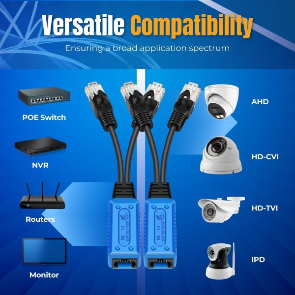 TNP RJ45 Ethernet Cable Combiner / Splitter Kit (1 Pair) - 2 Male to 1 Female POE Data Adapter LAN Ethernet Network Extender Y Splitter Cat5 Cat5e Cat6 UPOE Cable for Surveillance Security Monitoring - Image 4