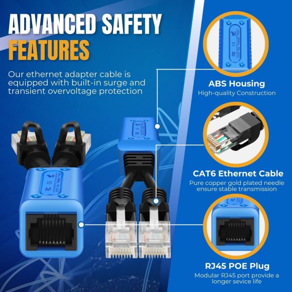 TNP RJ45 Ethernet Cable Combiner / Splitter Kit (1 Pair) - 2 Male to 1 Female POE Data Adapter LAN Ethernet Network Extender Y Splitter Cat5 Cat5e Cat6 UPOE Cable for Surveillance Security Monitoring - Image 6