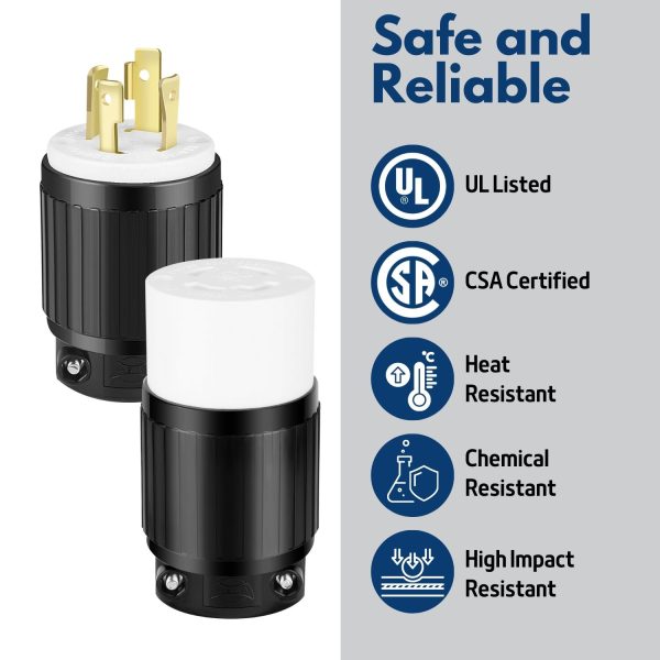 TNP NEMA L14 30 Female Plug 4 Prong Plug Lock Socket, 30 Amp Twistlock Receptacle Adapter 125/250V 3 Pole 4 Wire Grounding Industrial Grade for Generator, Transfer Switches, RV Trailer - Image 4
