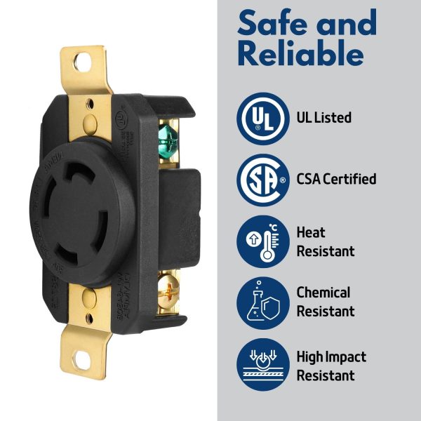TNP NEMA L14 30 Female Plug 4 Prong Plug Lock Socket, 30 Amp Twistlock Receptacle Adapter 125/250V 3 Pole 4 Wire Grounding Industrial Grade for Generator, Transfer Switches, RV Trailer - Image 2