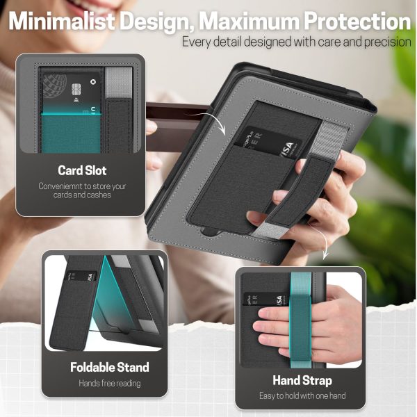 TNP Stand Case for Kindle Paperwhite 12th Generation 2024 / Kindle Colorsoft Signature Edition with Hand Strap & Card Slot - 7" PU Leather Protective Folio Cover with Auto Wake/Sleep, Black - Image 3