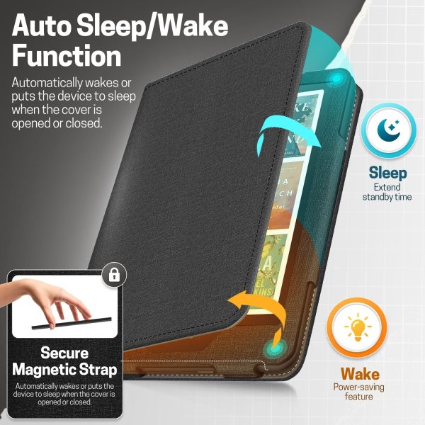 TNP Stand Case for Kindle Paperwhite 12th Generation 2024 / Kindle Colorsoft Signature Edition with Hand Strap & Card Slot - 7" PU Leather Protective Folio Cover with Auto Wake/Sleep, Black - Image 4