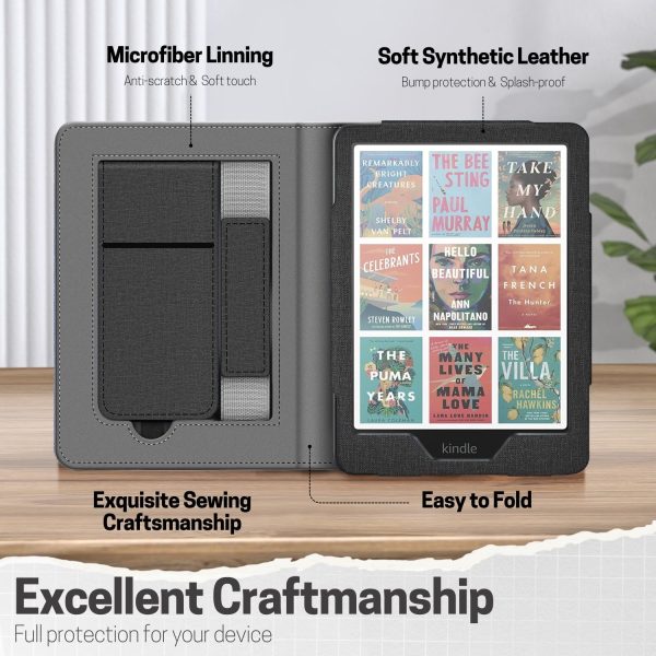 TNP Stand Case for Kindle Paperwhite 12th Generation 2024 / Kindle Colorsoft Signature Edition with Hand Strap & Card Slot - 7" PU Leather Protective Folio Cover with Auto Wake/Sleep, Black - Image 6