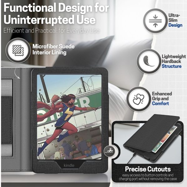 TNP Stand Case for Kindle Paperwhite 12th Generation 2024 / Kindle Colorsoft Signature Edition with Hand Strap & Card Slot - 7" PU Leather Protective Folio Cover with Auto Wake/Sleep, Black - Image 8