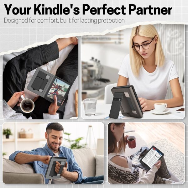 TNP Stand Case for Kindle Paperwhite 12th Generation 2024 / Kindle Colorsoft Signature Edition with Hand Strap & Card Slot - 7" PU Leather Protective Folio Cover with Auto Wake/Sleep, Black - Image 9