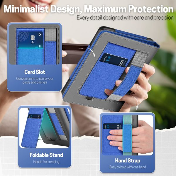 TNP Stand Case for Kindle Paperwhite 12th Generation 2024 / Kindle Colorsoft Signature Edition with Hand Strap & Card Slot - 7" PU Leather Protective Folio Cover with Auto Wake/Sleep, Blue - Image 3