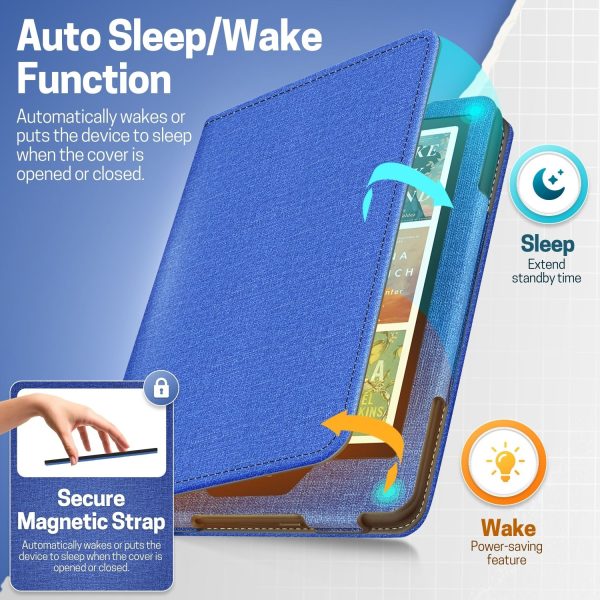 TNP Stand Case for Kindle Paperwhite 12th Generation 2024 / Kindle Colorsoft Signature Edition with Hand Strap & Card Slot - 7" PU Leather Protective Folio Cover with Auto Wake/Sleep, Blue - Image 4