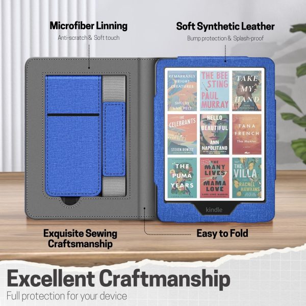 TNP Stand Case for Kindle Paperwhite 12th Generation 2024 / Kindle Colorsoft Signature Edition with Hand Strap & Card Slot - 7" PU Leather Protective Folio Cover with Auto Wake/Sleep, Blue - Image 6