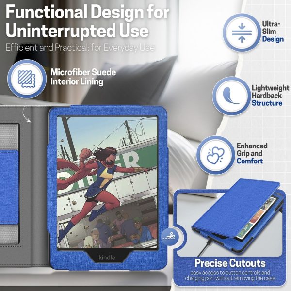 TNP Stand Case for Kindle Paperwhite 12th Generation 2024 / Kindle Colorsoft Signature Edition with Hand Strap & Card Slot - 7" PU Leather Protective Folio Cover with Auto Wake/Sleep, Blue - Image 8