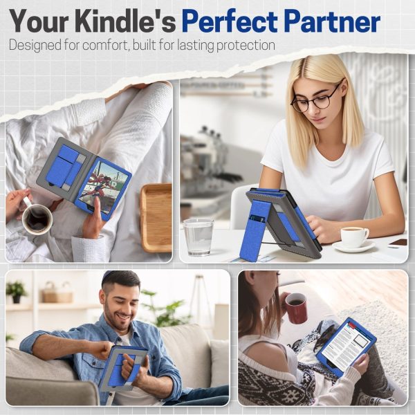 TNP Stand Case for Kindle Paperwhite 12th Generation 2024 / Kindle Colorsoft Signature Edition with Hand Strap & Card Slot - 7" PU Leather Protective Folio Cover with Auto Wake/Sleep, Blue - Image 9