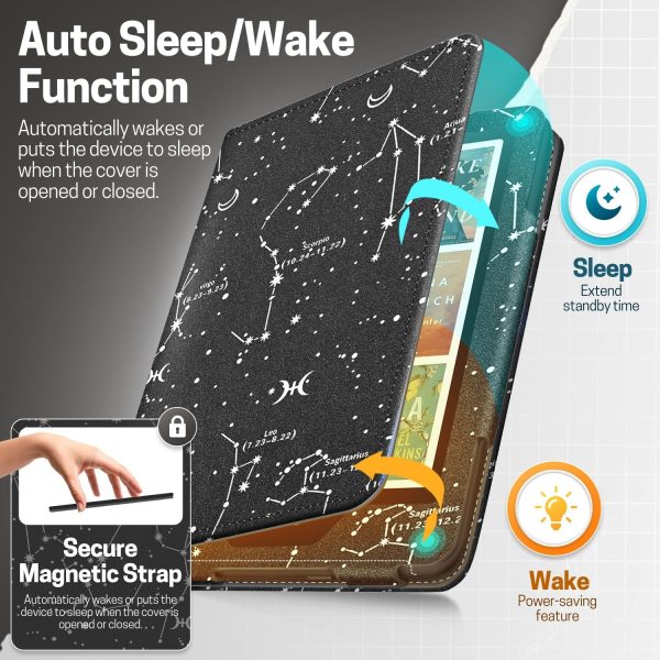 TNP Stand Case for Kindle Paperwhite 12th Generation 2024 / Kindle Colorsoft Signature Edition with Hand Strap & Card Slot - 7" PU Leather Protective Folio Cover with Auto Wake/Sleep, Constellation - Image 4