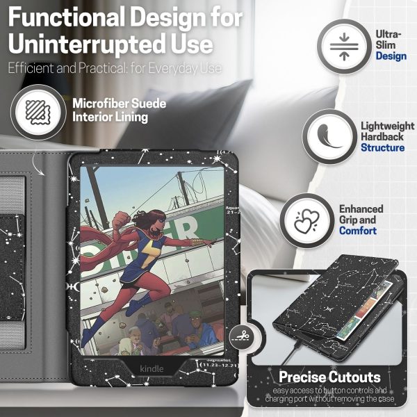 TNP Stand Case for Kindle Paperwhite 12th Generation 2024 / Kindle Colorsoft Signature Edition with Hand Strap & Card Slot - 7" PU Leather Protective Folio Cover with Auto Wake/Sleep, Constellation - Image 8