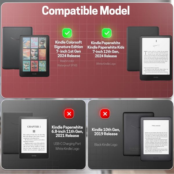 TNP Stand Case for Kindle Paperwhite 12th Generation 2024 / Kindle Colorsoft Signature Edition with Hand Strap & Card Slot - 7" PU Leather Protective Folio Cover with Auto Wake/Sleep, Dark Red - Image 2
