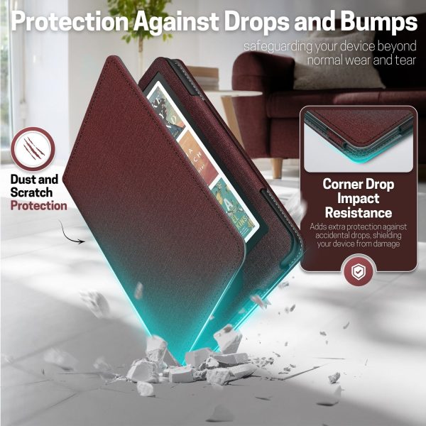 TNP Stand Case for Kindle Paperwhite 12th Generation 2024 / Kindle Colorsoft Signature Edition with Hand Strap & Card Slot - 7" PU Leather Protective Folio Cover with Auto Wake/Sleep, Dark Red - Image 5