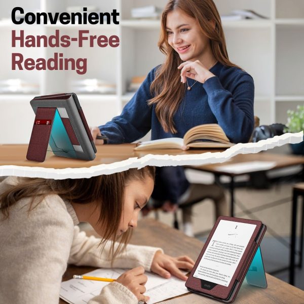 TNP Stand Case for Kindle Paperwhite 12th Generation 2024 / Kindle Colorsoft Signature Edition with Hand Strap & Card Slot - 7" PU Leather Protective Folio Cover with Auto Wake/Sleep, Dark Red - Image 7