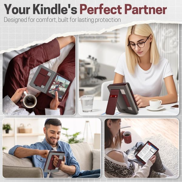 TNP Stand Case for Kindle Paperwhite 12th Generation 2024 / Kindle Colorsoft Signature Edition with Hand Strap & Card Slot - 7" PU Leather Protective Folio Cover with Auto Wake/Sleep, Dark Red - Image 9