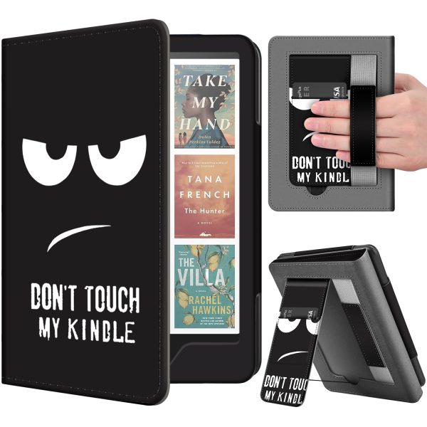 TNP Stand Case for Kindle Paperwhite 12th Generation 2024 / Kindle Colorsoft Signature Edition with Hand Strap & Card Slot - 7" PU Leather Protective Folio Cover with Auto Wake/Sleep, Don't Touch