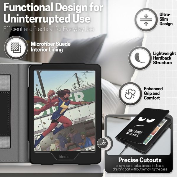 TNP Stand Case for Kindle Paperwhite 12th Generation 2024 / Kindle Colorsoft Signature Edition with Hand Strap & Card Slot - 7" PU Leather Protective Folio Cover with Auto Wake/Sleep, Don't Touch - Image 8