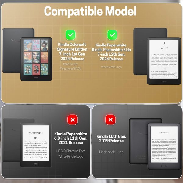 TNP Stand Case for Kindle Paperwhite 12th Generation 2024 / Kindle Colorsoft Signature Edition with Hand Strap & Card Slot - 7" PU Leather Protective Folio Cover with Auto Wake/Sleep, Gold - Image 2