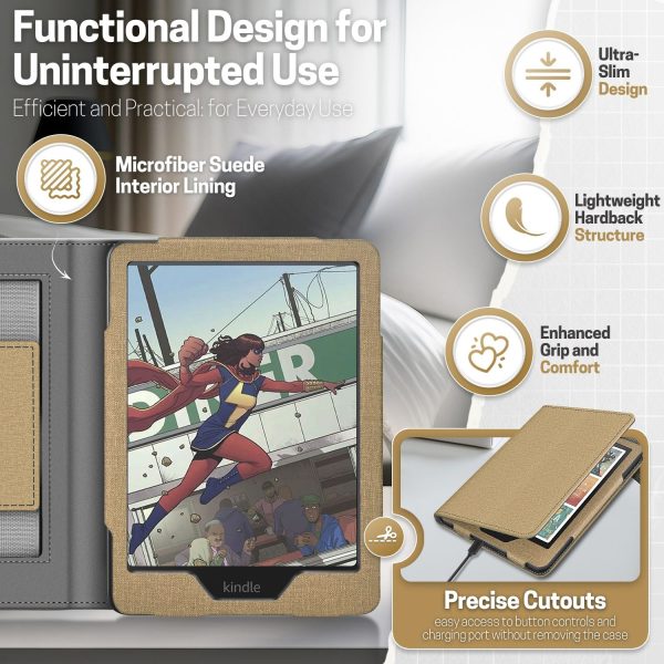 TNP Stand Case for Kindle Paperwhite 12th Generation 2024 / Kindle Colorsoft Signature Edition with Hand Strap & Card Slot - 7" PU Leather Protective Folio Cover with Auto Wake/Sleep, Gold - Image 8
