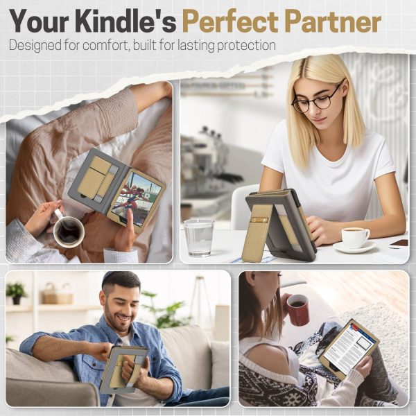 TNP Stand Case for Kindle Paperwhite 12th Generation 2024 / Kindle Colorsoft Signature Edition with Hand Strap & Card Slot - 7" PU Leather Protective Folio Cover with Auto Wake/Sleep, Gold - Image 9