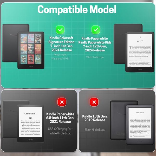 TNP Stand Case for Kindle Paperwhite 12th Generation 2024 / Kindle Colorsoft Signature Edition with Hand Strap & Card Slot - 7" PU Leather Protective Folio Cover with Auto Wake/Sleep, Green - Image 2