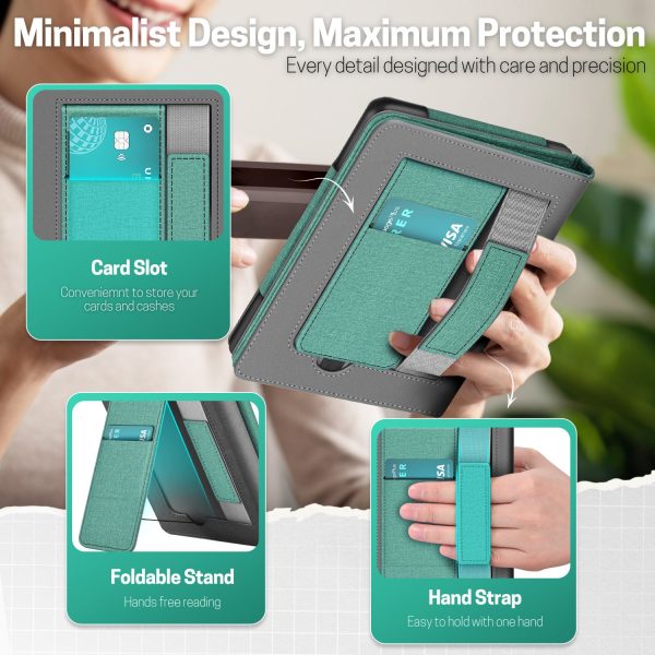 TNP Stand Case for Kindle Paperwhite 12th Generation 2024 / Kindle Colorsoft Signature Edition with Hand Strap & Card Slot - 7" PU Leather Protective Folio Cover with Auto Wake/Sleep, Green - Image 3