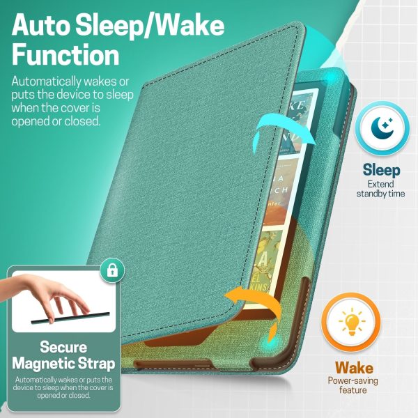 TNP Stand Case for Kindle Paperwhite 12th Generation 2024 / Kindle Colorsoft Signature Edition with Hand Strap & Card Slot - 7" PU Leather Protective Folio Cover with Auto Wake/Sleep, Green - Image 4