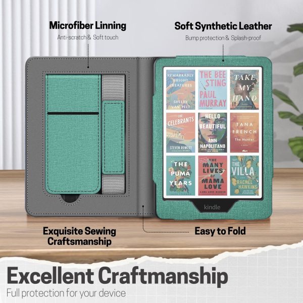 TNP Stand Case for Kindle Paperwhite 12th Generation 2024 / Kindle Colorsoft Signature Edition with Hand Strap & Card Slot - 7" PU Leather Protective Folio Cover with Auto Wake/Sleep, Green - Image 6