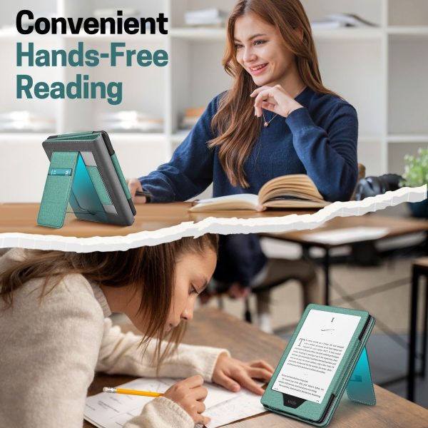 TNP Stand Case for Kindle Paperwhite 12th Generation 2024 / Kindle Colorsoft Signature Edition with Hand Strap & Card Slot - 7" PU Leather Protective Folio Cover with Auto Wake/Sleep, Green - Image 7