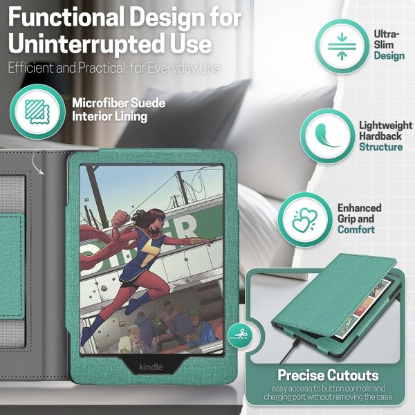 TNP Stand Case for Kindle Paperwhite 12th Generation 2024 / Kindle Colorsoft Signature Edition with Hand Strap & Card Slot - 7" PU Leather Protective Folio Cover with Auto Wake/Sleep, Green - Image 8
