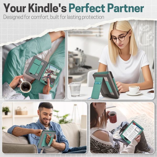 TNP Stand Case for Kindle Paperwhite 12th Generation 2024 / Kindle Colorsoft Signature Edition with Hand Strap & Card Slot - 7" PU Leather Protective Folio Cover with Auto Wake/Sleep, Green - Image 9