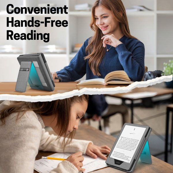 TNP Stand Case for Kindle Paperwhite 12th Generation 2024 / Kindle Colorsoft Signature Edition with Hand Strap & Card Slot - 7" PU Leather Protective Folio Cover with Auto Wake/Sleep, Gray - Image 7