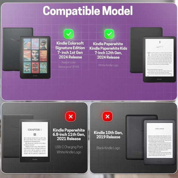 TNP Stand Case for Kindle Paperwhite 12th Generation 2024 / Kindle Colorsoft Signature Edition with Hand Strap & Card Slot - 7" PU Leather Protective Folio Cover with Auto Wake/Sleep, Marble Purple - Image 2
